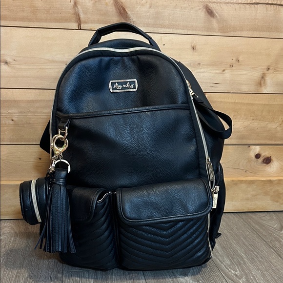 Itzy Ritzy Boss Black Backpack with Gold Accents and pacifier bag clip - Picture 1 of 11